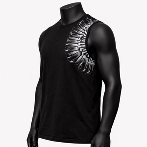 Camiseta sin mangas para hombre con estampado asimétrico de esqueleto y diseño de huesos, estilo casual, para fitness y gimnasio, 100% algodón, personalizable. - Product Image 3