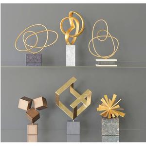 Ensemble de 2 dessus de table en aluminium fini or antique, objets décoratifs pour la maison avec base en marbre - Product Image 5