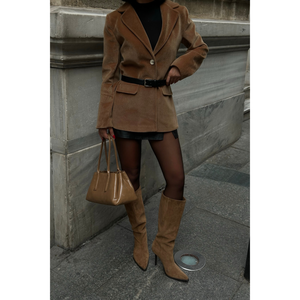 Chaqueta Blazer de un Solo Botón para Mujer, Color Café con Leche, Marca FOX FABRIC - Product Image 4