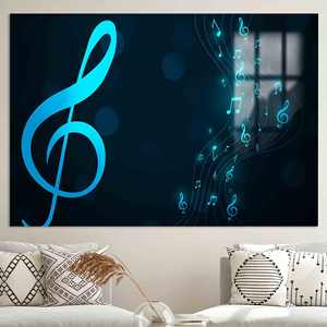 Elegante impresión en lienzo con notas musicales en clave de sol azul, vidrio - Product Image 1