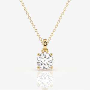 Pendentif en or 18 carats avec diamant solitaire de laboratoire taille ronde à quatre griffes – Élégants pendentifs et breloques en diamant - Product Image 1