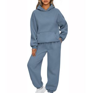 Traje deportivo de invierno para mujer, chándal con logotipo personalizado para mujer con patrón sólido, Top de sudoración/chándal de algodón 100% - Product Image 6