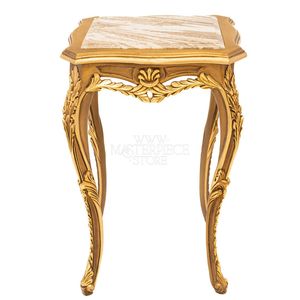 Table d'appoint carrée de style baroque de luxe avec plateau en marbre de qualité supérieure et cadre en bois sculpté à la main avec feuille d'or pour la décoration intérieure des palais - Product Image 1