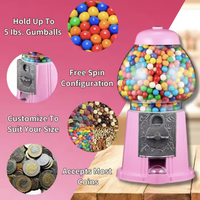 Distributeur de bonbons en verre et métal rose vintage Kwang Hsieh 15 pouces, machine de jeux à monnayeur, vente en gros, fourniture d'usine OEM