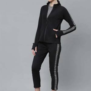 Survêtement à fermeture éclair deux pièces pour femmes, ensemble de vêtements de sport extensibles avec veste à fermeture éclair et pantalon de survêtement en tissu à séchage rapide pour la course à pied - Product Image 5