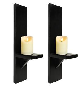 Juego de 2 candelabros de madera negra montados en la pared rústica para velas de Pilar, portavelas decorativo para el hogar - Product Image 3