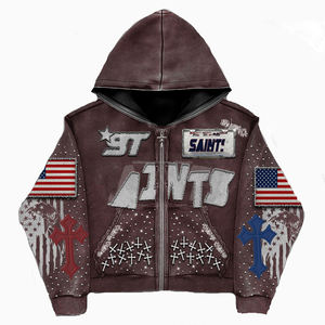 Sudadera con Capucha Personalizada de Estilo Urbano con Pedrería, Estampado, Talla Grande, Felpa Francesa Gruesa, Estilo Vintage, Lavado Ácido, Desgastada - Product Image 6