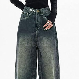 Pantalon long décontracté d'été pour femme, taille mi-haute, devant plat, 100 % coton, délavage clair, respirant, haute qualité, personnalisable, à prix abordable - Product Image 3