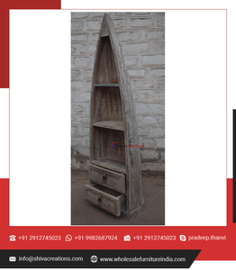 Wholesale Rustic Vintage Boat Bookcase Furniture Reclaimed Wooden Bookrack in Boat Shape <b>for</b> Home Office Living Room <b>Bedroom</b> - Product Image 2