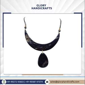 Gargantilla Vintage con Diseño de Lágrima para Mujer, Gargantilla Colorida, Natural, Hecho Clásico, Cuerno de Hueso de Vaca, Latón, Color Negro - Product Image 2