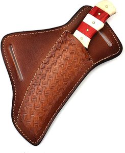 Cuchillo de acero damasco hecho a mano de 8,5 pulgadas con mango de hueso multicapa, Funda de cuero inoxidable, hoja fija multiusos hecha a mano - Product Image 4