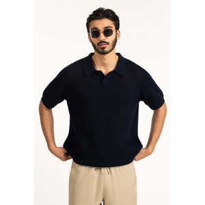 Polo B 100% Coton Coupe Classique avec Col Brodé Foncé Anti-Plis Motif Uni Vêtement de Golf de Haute Qualité - Product Image 6