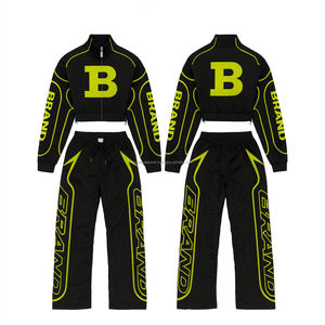 Ensemble coupe-vent de haute qualité, tissu nylon polyester 175 GSM, tissage lisse, construction à panneaux noir et jaune fluo, avec logo personnalisé - Product Image 1