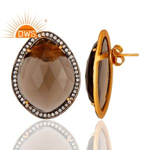 ต่างหูสตั๊ดอัญมณีควอตซ์สังเคราะห์สีเงินธรรมชาติดีไซน์ล่าสุดผลิตตามแบบ - Product Image 3