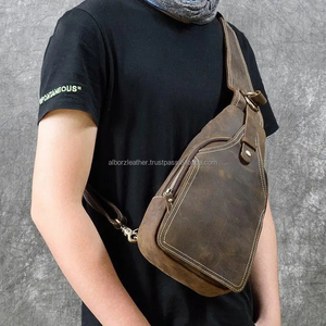 Handmade Custom Logo Dark Brown Chest <b>Bag</b> Fanny Pack for <b>Men</b> Travel Sling and Fashionable Multi Functional Strap Crossbody <b>bag</b> - Product Image 4