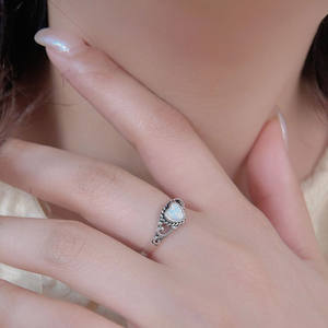 Wholesale Women Jewelry Antique 925 Sterling Silver <b>Opal</b> Heart <b>Ring</b> - Product Image 3