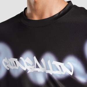 Solid Black with Light Blue Overspray Jersey T-<b>Shirt</b> <b>100</b>% <b>Polyester</b> Compressed Sublimation Transfer Print 240g Fabric Weight - Product Image 4