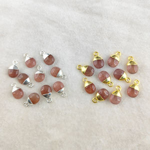 <b>Pink</b> Strawberry Quartz 8-10 MM Tumble Gemstone Charm Gold Plated Pendant - Product Image 3