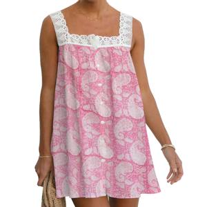 Blusa sin Mangas Informal con Bloques de Color para Mujer, Blusa de Encaje, Hermoso Vestido Túnica de Algodón Estampado a Mano para Mujer, Ropa para Cada Chica - Product Image 1