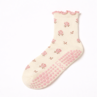 Chaussettes de yoga et de pilates personnalisées pour femmes, à motif floral, avec volants, antidérapantes, douces et confortables