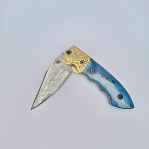 Navaja Plegable de Alta Calidad OEM con Hoja de Acero de Damasco y Mango de Hueso de Camello de Colores, Hecha a Mano, para Bolsillo, Manualidades, Camping - Product Image 5