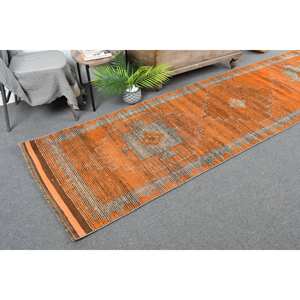 Kilim 3 X 11,1ft naranja marrón lana viscosa tejido plano alfombra turca Jacquard diseño felpa pila altura para pasillo rectángulo espacio - Product Image 1