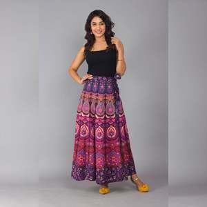 Purple Ethnic Print Maxi Chiffon Skirt Comfortable Breathable Straight Wrap Midi Skirt Natural Waistline Digital Print Technique - Product Image 1
