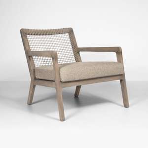 Fauteuil d'extérieur moderne en teck massif de haute qualité avec coussin en corde tressée imperméable pour une utilisation en extérieur - Product Image 1