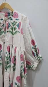 Vestido largo informal de verano hecho a mano con estampado de bloques de algodón para mujer, vestido Midi floral con estampado floral bohemio - Product Image 5