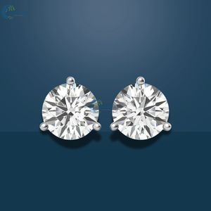 2.6TCW Pendiente redondo de corte brillante VVS1 Pendiente de moissanita para mujer Pendiente de tres puntas de oro blanco sólido de 14 quilates - Product Image 1