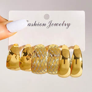 ชุดต่างหูห่วงใหญ่สีทองสไตล์พังก์ใหม่ VKME ดีไซน์เรขาคณิต ทำจากโลหะผสมสังกะสี สำหรับผู้หญิงใส่ไปงานปาร์ตี้ - Product Image 4