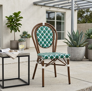 Chaise de bistrot de style français, structure en aluminium, tressage en <span class=keywords><strong>corde</strong></span> noir et <span class=keywords><strong>blanc</strong></span>, <span class=keywords><strong>fauteuil</strong></span> de patio extérieur/chaise sans accoudoirs - Product Image 4