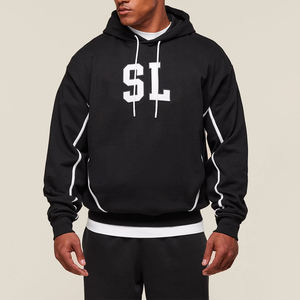 Sudadera con capucha bordada personalizada para hombre 2026, ropa deportiva de lana Premium con diseño de panel de contraste y logotipo de letra bordado frontal - Product Image 1