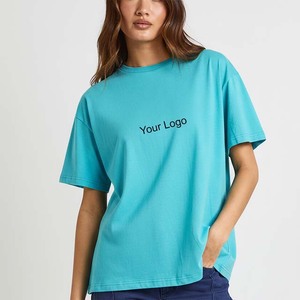 เสื้อยืดคอกลมทรงหลวมสำหรับผู้หญิง สีพื้น แขนสั้น ผ้าฝ้าย 100% ระบายอากาศได้ดี สวมใส่สบาย พิมพ์ลายโลโก้ - Product Image 1