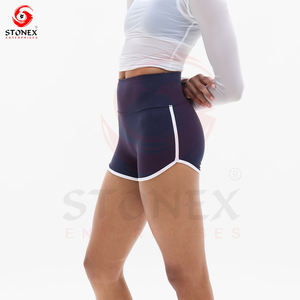 กางเกงขาสั้นเอวสูงสำหรับผู้หญิงกางเกงขาสั้นวิ่งเล่นโยคะผ้าสแปนเด็กซ์ถักโลโก้ออกแบบได้ตามต้องการ - Product Image 4