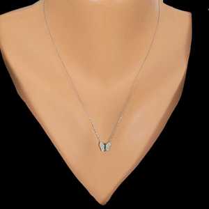 925 Sterling Silver Butterfly Necklace with Round White Crystal Stone Bezel Set Everyday Wear - Product Image 1