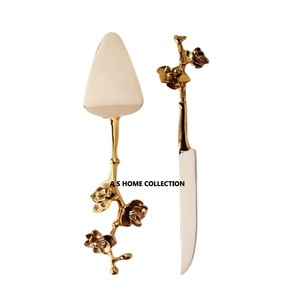 Juego de cubiertos dorados de lujo para queso con asas de ramas florales Cubiertos duraderos elegantes perfectos para fiestas y regalos - Product Image 4