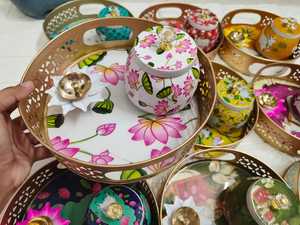 ชุดถาดวัวตกแต่งด้วยโหลทองเหลืองและที่วางดอกบัวการตกแต่งบ้านวินเทจและชุดโต๊ะของขวัญตามเทศกาล - Product Image 4