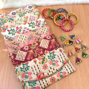 Dernière conception de mariage fait à la main Combo de broderie Cultch avec bracelet et boucles d'oreilles pour cadeaux embrayages pour la fête - Product Image 3