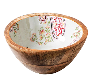 Tazón para Servir de Madera Hecho a Mano de Primera Calidad, Acabado Brillante de Lujo, Tazón para Ensalada con Estampado de Esmalte Colorido para Venta al por Mayor - Product Image 1