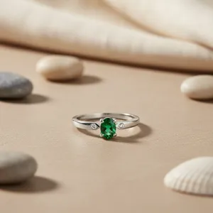 Women's <b>Emerald</b> Cut Cluster <b>Ring</b> Fine Sterling <b>Silver</b> Gemstone Geometric Pattern Platinum Main Material Rhodium Plating Elegant - Product Image 2
