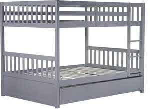 سرير بطابقين كامل قابل للتحويل من الخشب الصلب مع سلم أنيق قضبان أمان رمادي وتصميم تقليدي - Product Image 4
