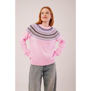 Suéter de Punto Rosa al por Mayor con Cuello Redondo y Estampado Étnico, Estilo Casual - Product Image 6