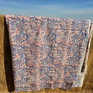 100% algodón orgánico Jaipuri Sanganeri Kalamkari Dabu estampado mano bloque Floral impreso traje camisa ligera decoración del hogar Fusible - Product Image 2