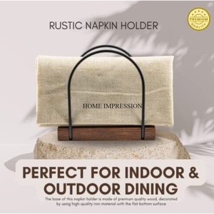 Porte-serviettes de décoration de table de couleur noire en fer massif avec base en bois porte-mouchoir de vaisselle de taille moyenne de qualité de luxe - Product Image 3