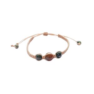 Handcrafted Winter Stone Bracelet for Women with Brown <b>Green</b> Beige Beads Soft <b>Cord</b> Jewelry Elegant and Natural Vibe Fashion - Product Image 1
