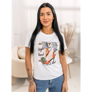 T-shirt imprimé blanc pour femme Bolf 95T2506, coupe ajustée, crop top avec col à nœud, en jersey de coton respirant et maille décorative, pour jeunes femmes - Product Image 1