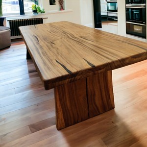 Live Edge Solid Acacia <b>Wood</b> Epoxy Resin <b>Dining</b> <b>Table</b> Natural Slab Single Pedestal Base Handcrafted 8 Seater <b>Rustic</b> Modern - Product Image 3