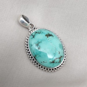925 Sterling Silver Handmade Tibetan Turquoise Gemstone Women's Trendy Wedding Gift <b>Pendant</b> <b>Necklace</b> - Product Image 1