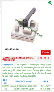 <b>Square</b> & Rectangle Disc Cutter Set of 4 With Lever GS 589I-06 Jewelry <b>Tools</b> for Jewellery <b>Tools</b> - Product Image 2